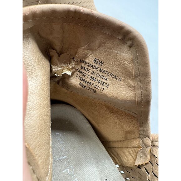 Tan Perforated Ankle Boots For Women Size 8.5 chunk 1" heal slip on V-sides READ - Picture 8 of 14